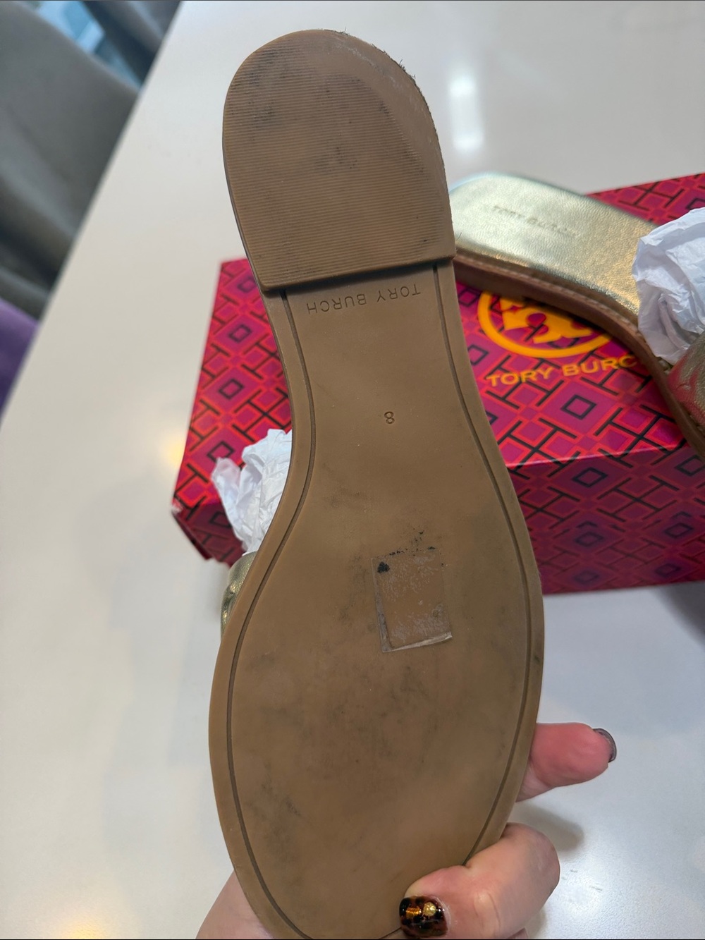 Tory Burch Orginal-Metallic Gold Slide Sandals - Women's Elegant Comfort - Picture 3 of 10